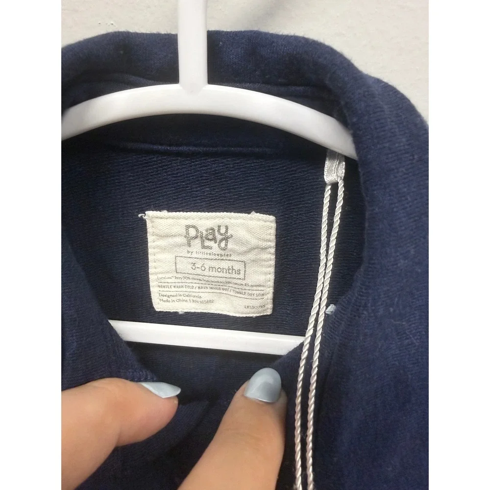 Play by Little Sleepies Navy Blue Polo Romper 3-6 Months Long Sleeve Bamboo